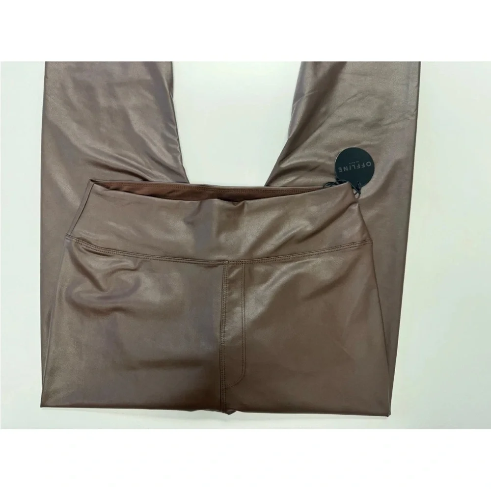 Offline By Aerie NWT Real Luxe Faux Leather High Waist Legging Dark Brown Large